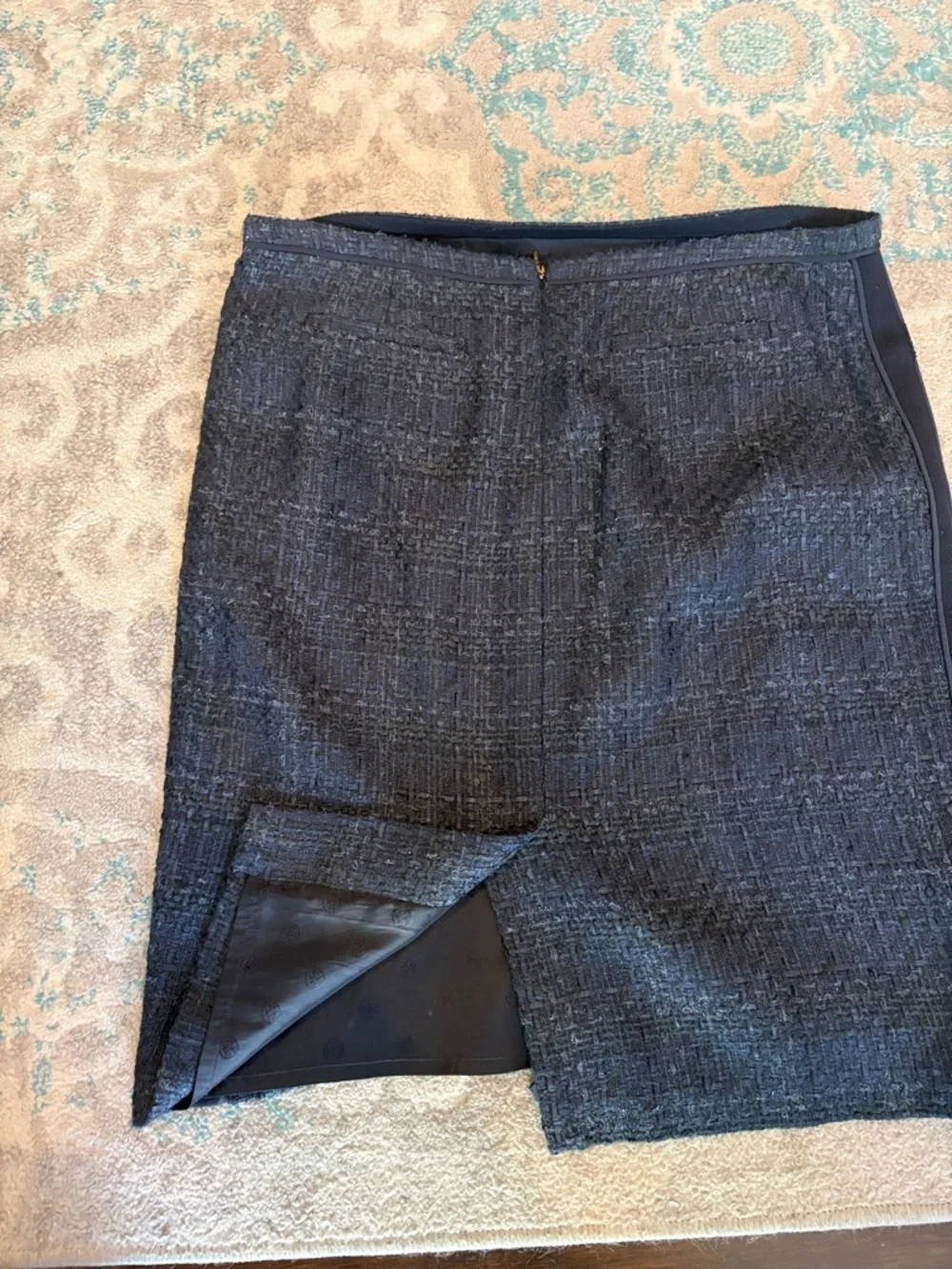 Tory Burch Black Tweed Pencil Skirt with Side Trim